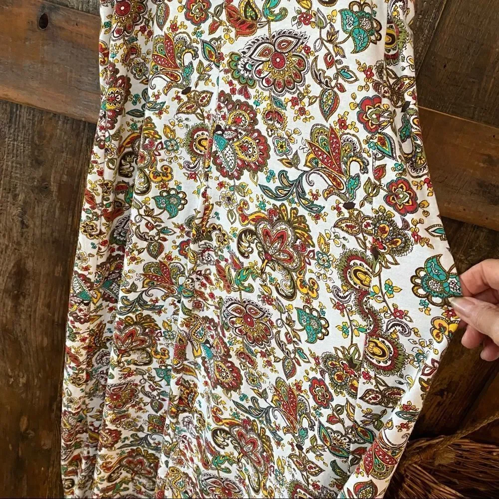 Catch My I Sz L Halter Yellow Red Paisley Maxi Cotton Spaghetti Straps Dress - Picture 6 of 8